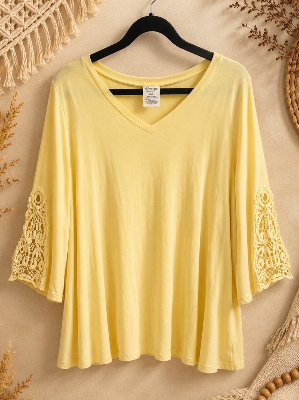 Orange Fashion Village Bamboo Viscose V-Neck Lace Top L/XL